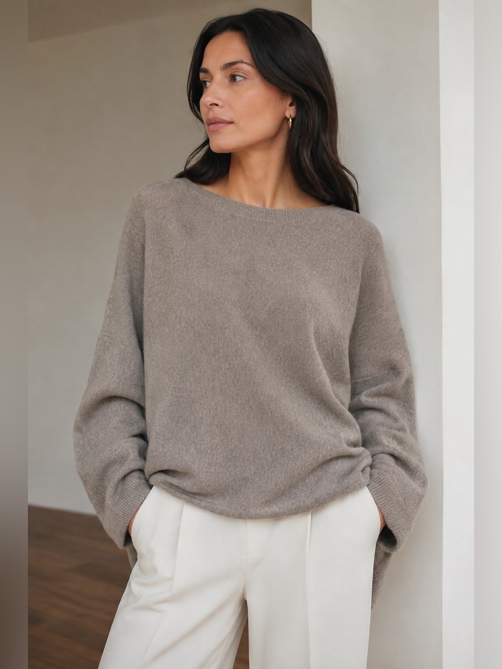 Garnet Hill Cashmere Beige Crewneck Knit Sweater Size Small